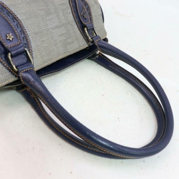 Fendi Du Jour Grommets Blue Zucco Print Calfskin Leather And Canvas Satchel - Picture 3 of 9